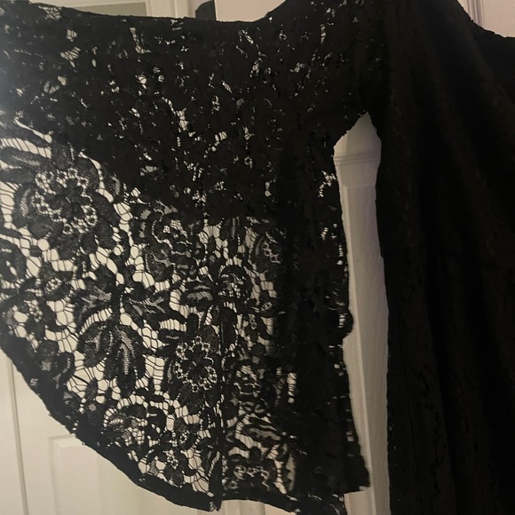 Black Lace Cocktail Dress with Bell Sleeves - Picture 6 of 7